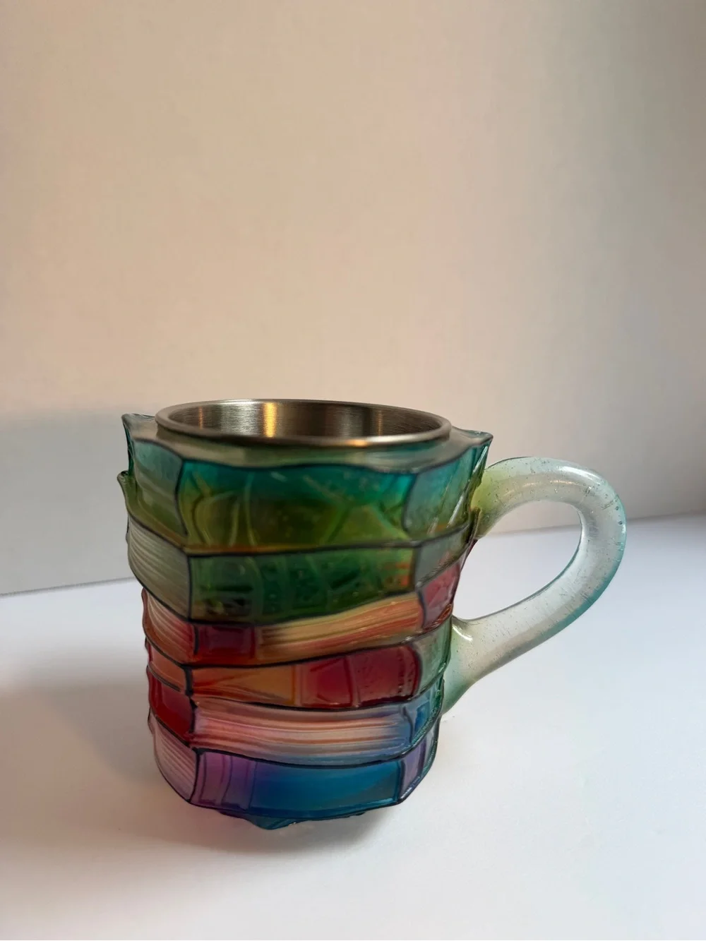 Stacked Book Rainbow Resin Glass Mug with Stainless Insert